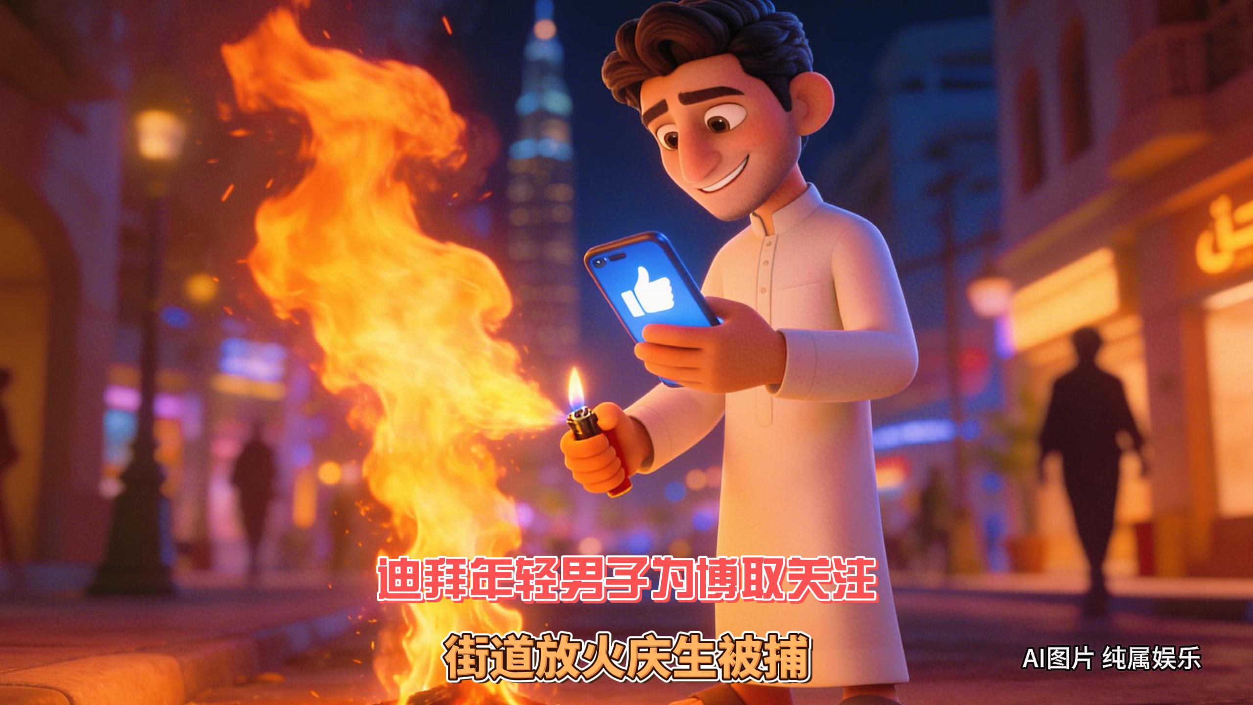 12月13日迪拜趣闻：迪拜小伙为博取关注在街道放火庆生被...