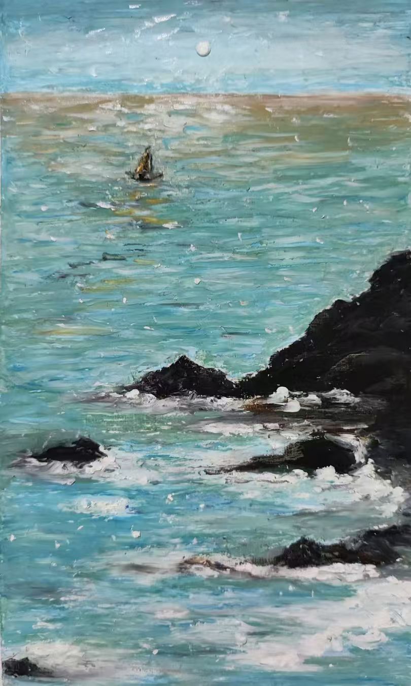 礁石海边（油画棒练习）