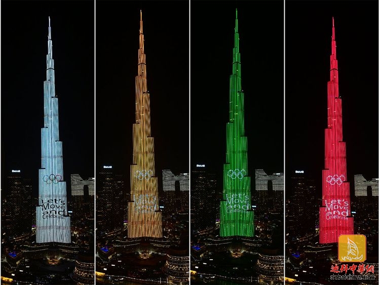 迪拜哈利法塔为奥林匹克日亮灯
